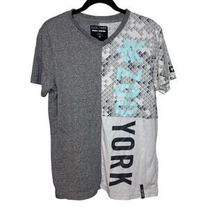 Zoo York Gray Y2K T-shirt US M Color Block Teal Vtg Cotton Blend Preshrunk